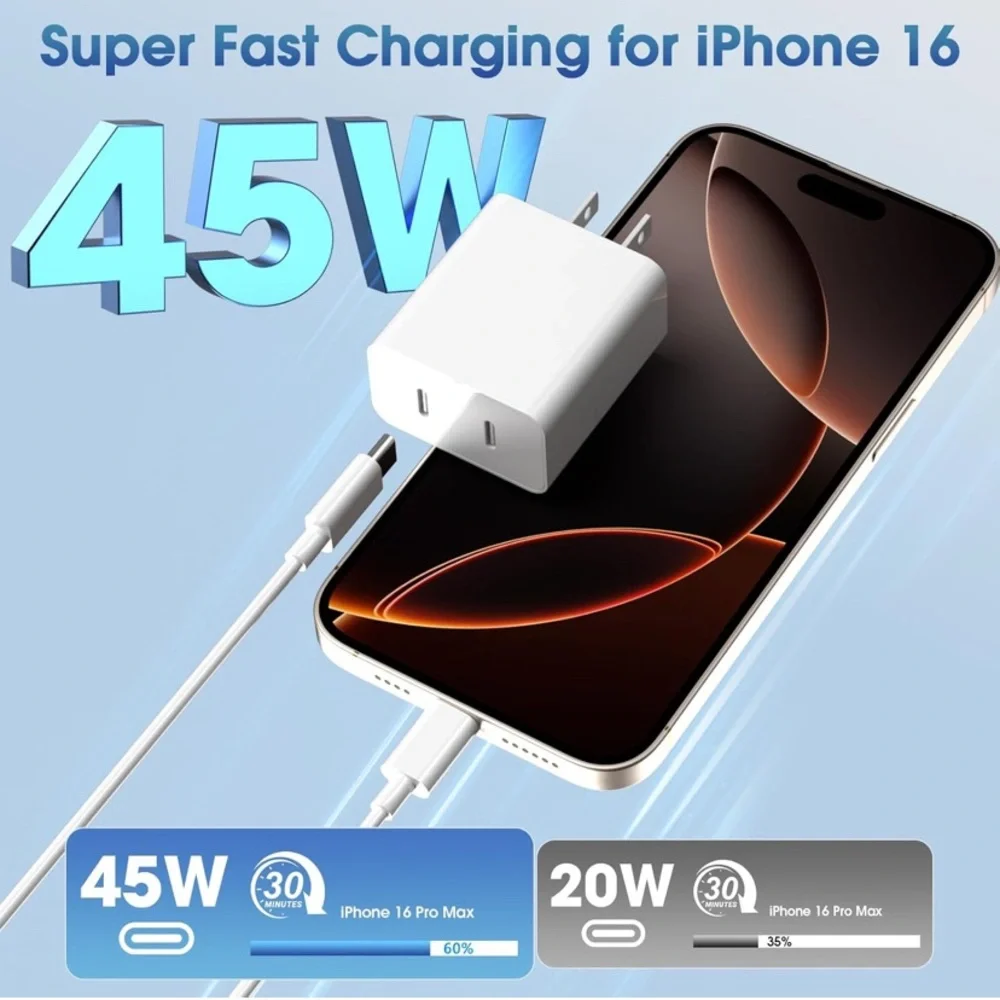 White USB-C Fast Charging Adapter and Cable Set